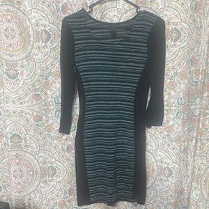 Black and Teal Striped Bodycon Dress - Women